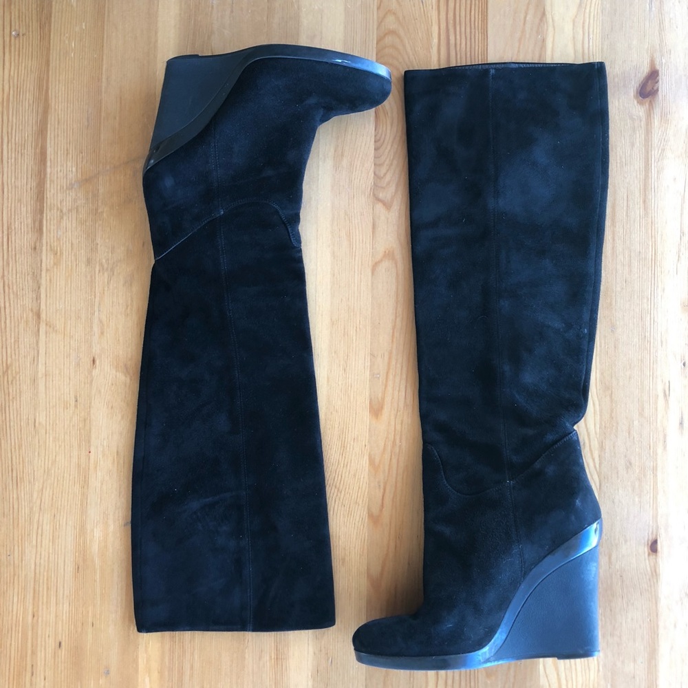 Hogan Suede Wedge Knee Boots